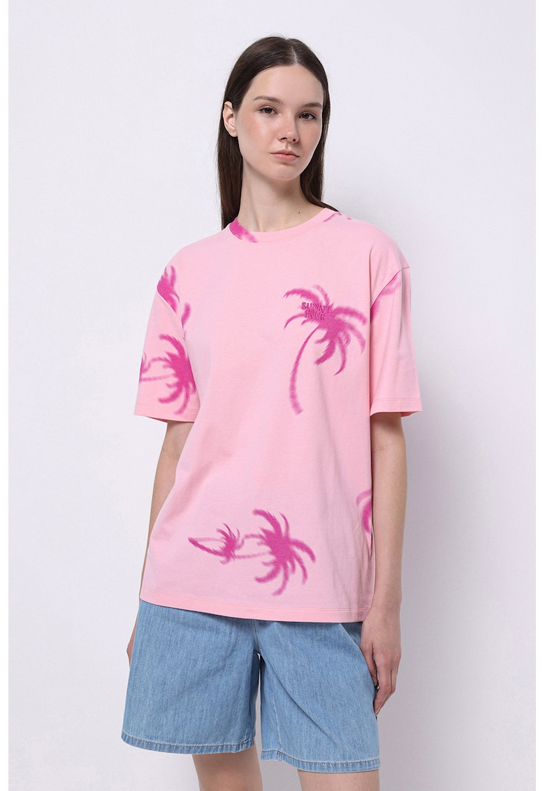 Tricou de bumbac cu imprimeu cu palmieri