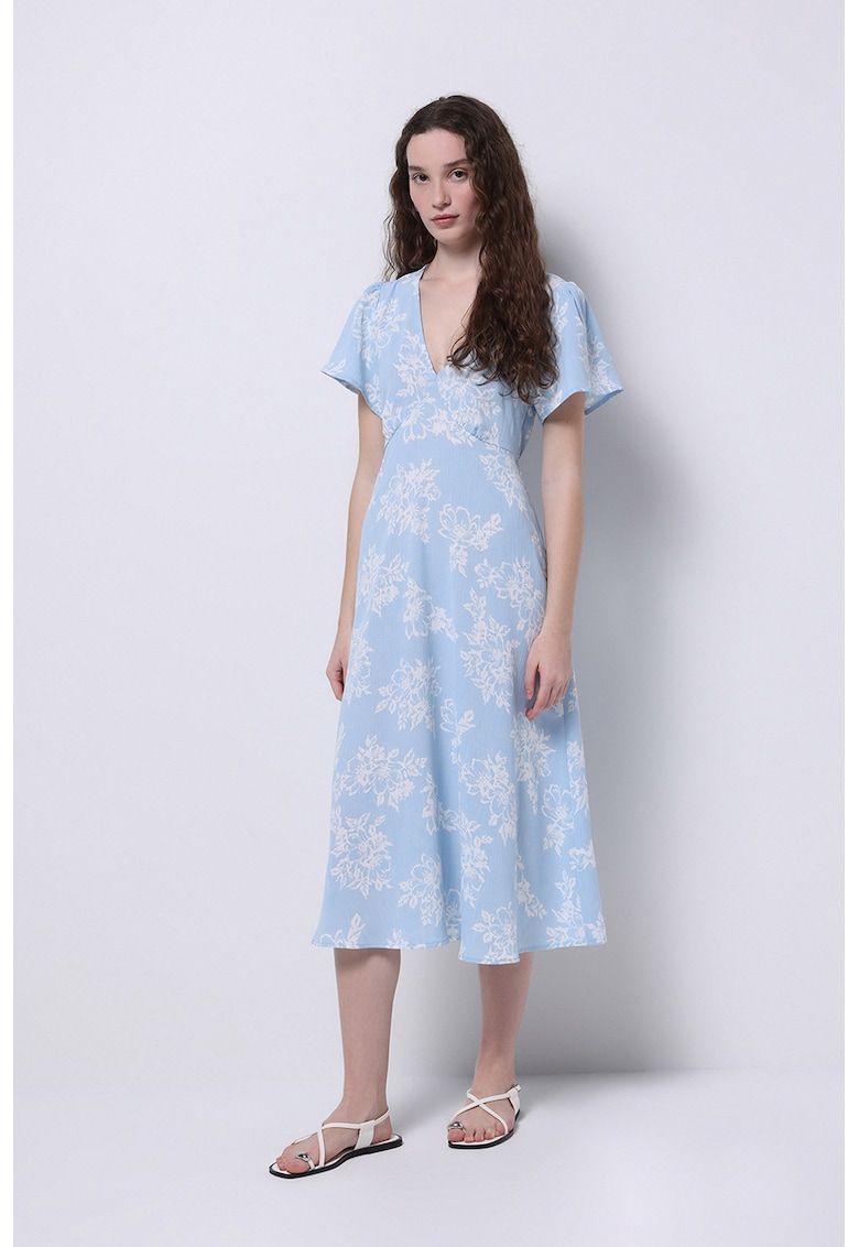 Rochie cu decolteu in V si imprimeu floral