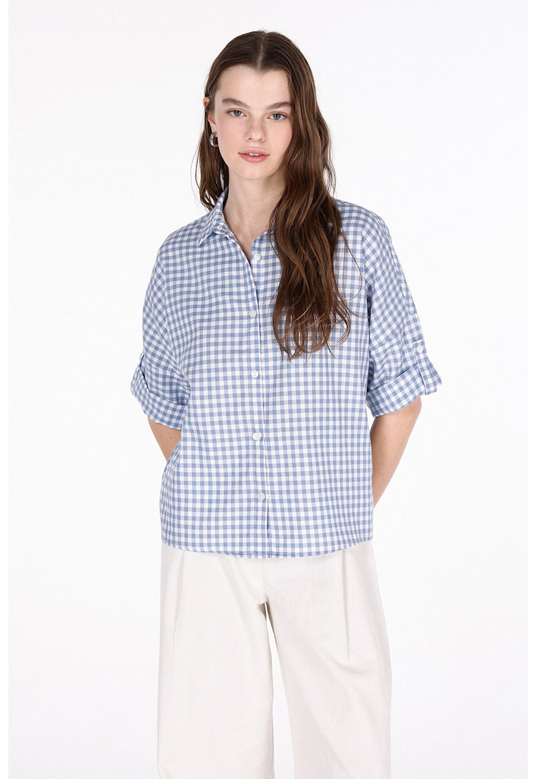 Camasa cu model gingham cu maneci medii