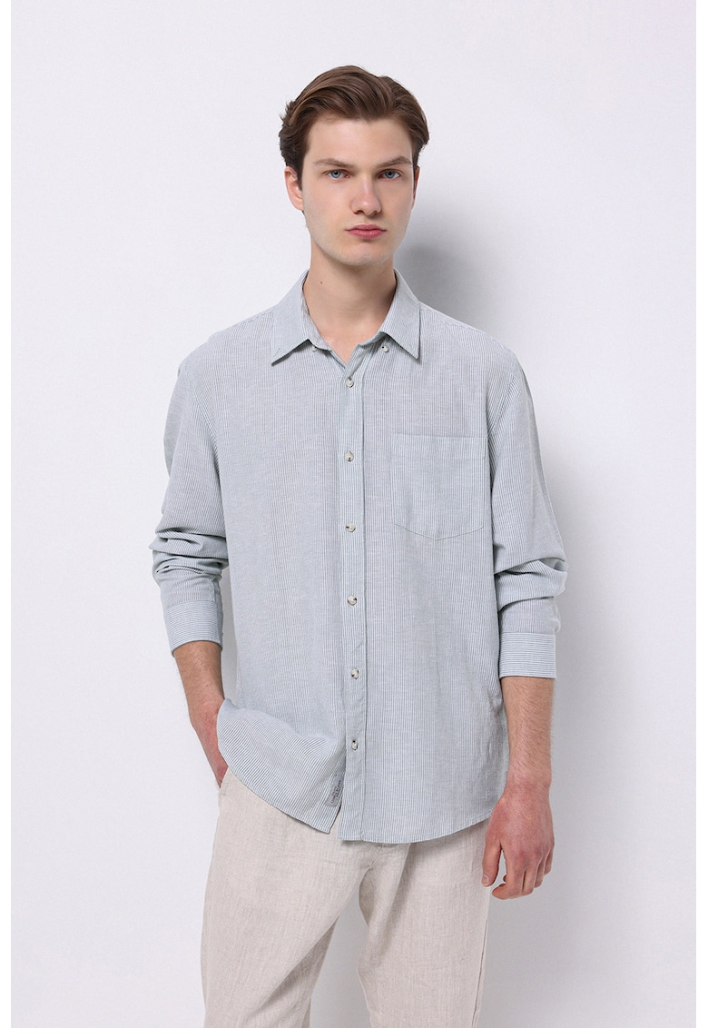 Camasa relaxed fit din amestec de in cu buzunar pe piept