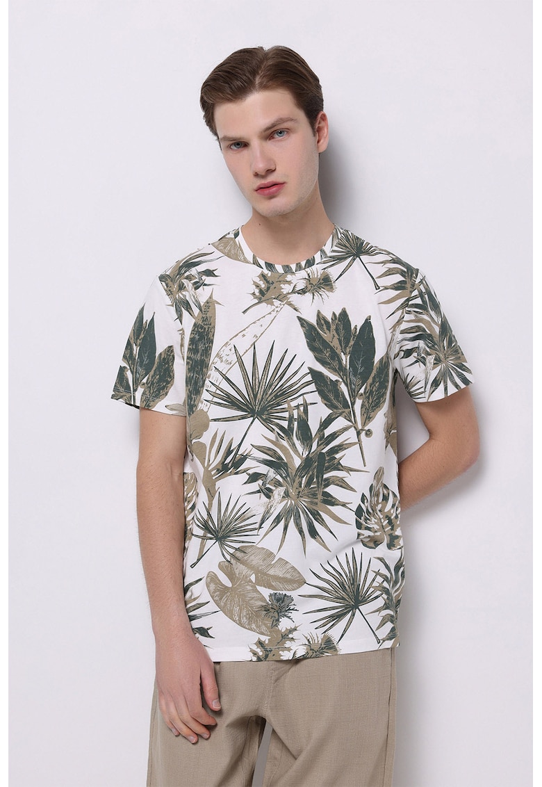 Tricou din bumbac cu model frunze