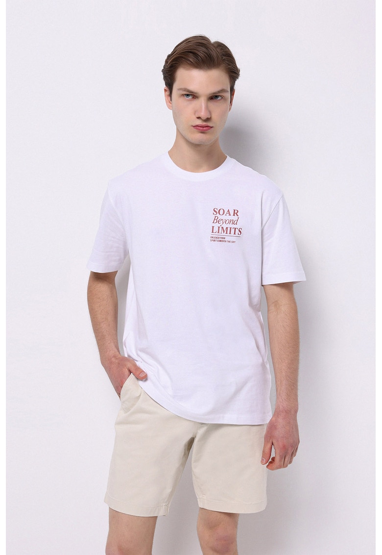 Tricou din bumbac cu imprimeu grafic si text