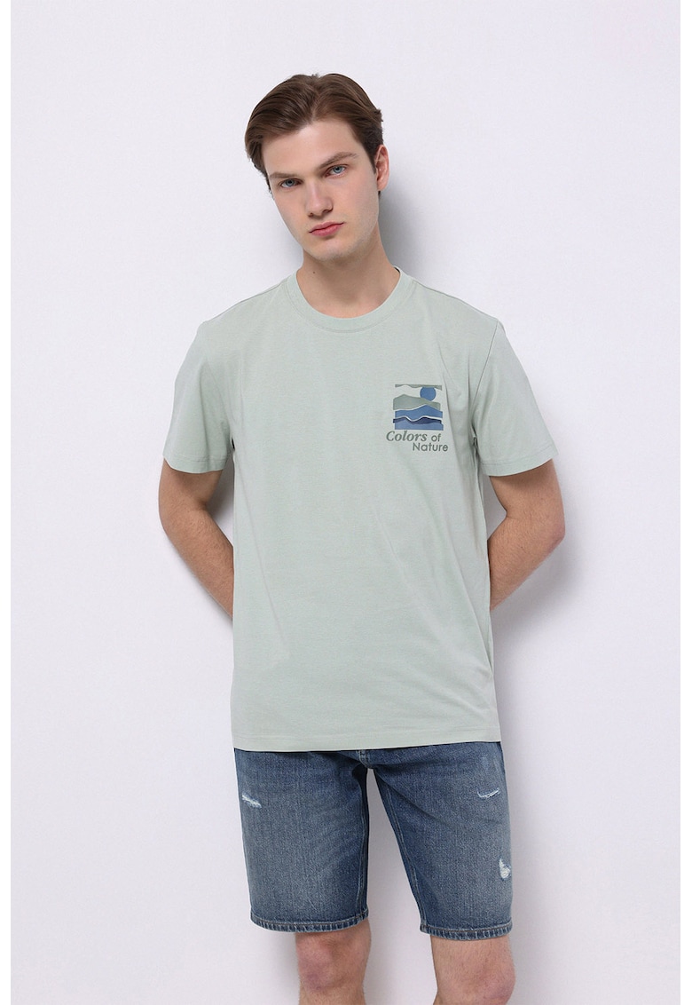 Tricou din bumbac cu imprimeu grafic - Albastru inchis/Verde fistic