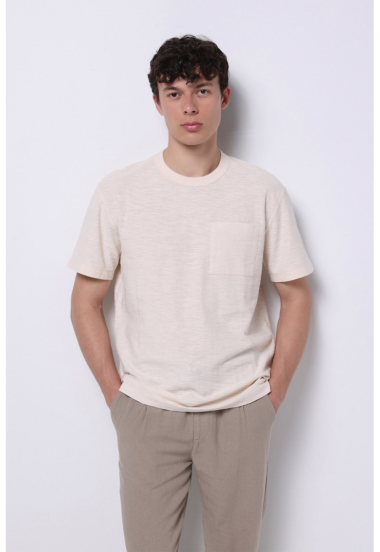 Tricou uni cu buzunar pe piept - Bej deschis melange