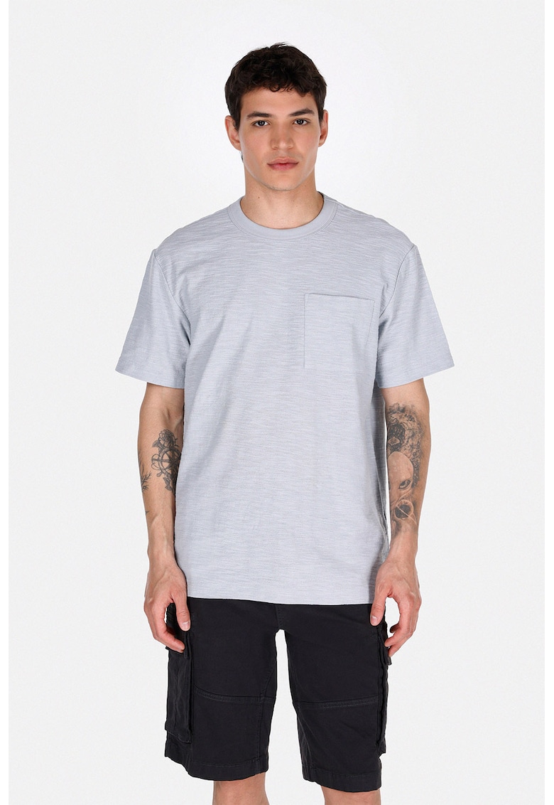 Tricou uni cu buzunar pe piept - Gri melange
