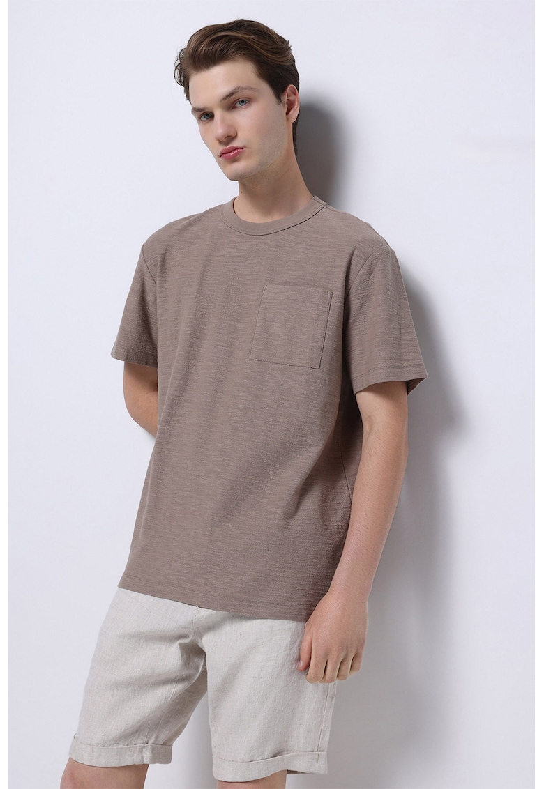 Tricou uni cu buzunar pe piept - Maro melange