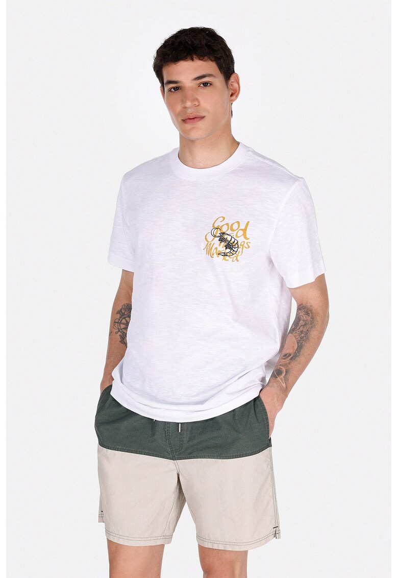 Tricou cu imprimeu pe partea din spate - Alb/Negru/Galben mustar