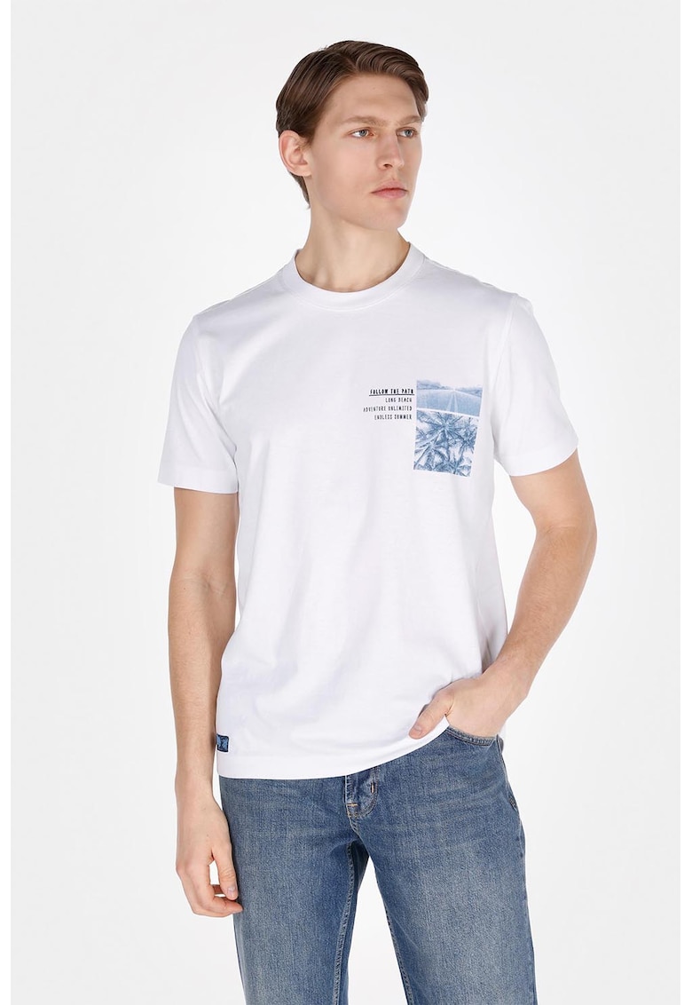 Tricou din bumbac cu detaliu grafic - Alb/Albastru