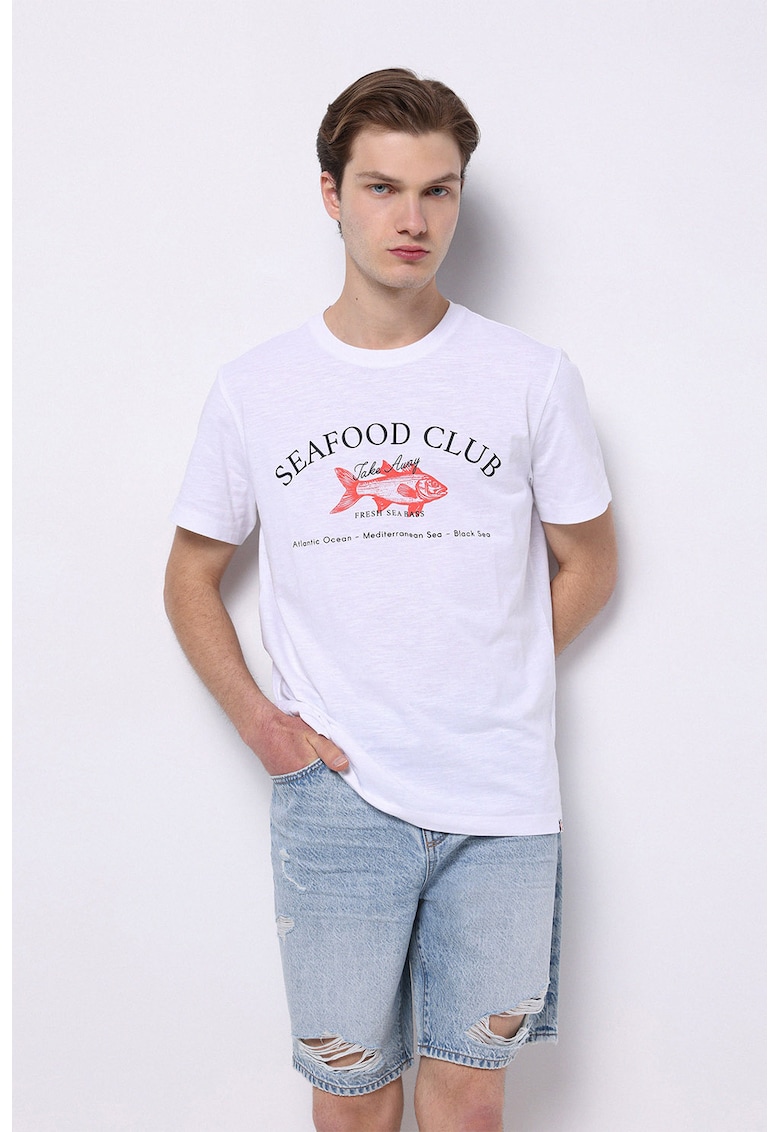 Tricou din bumbac cu imprimeu grafic - Rosu/Alb/Negru