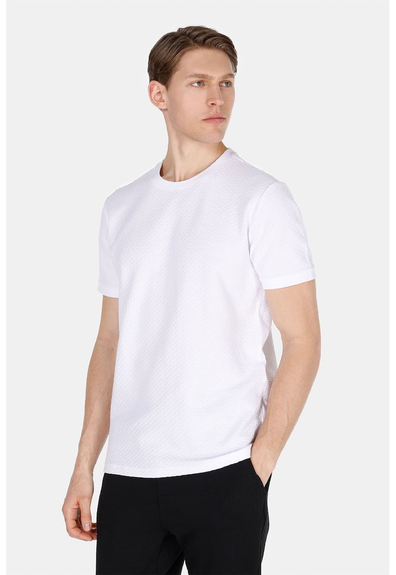Tricou din bumbac cu decolteu la baza gatului - Alb