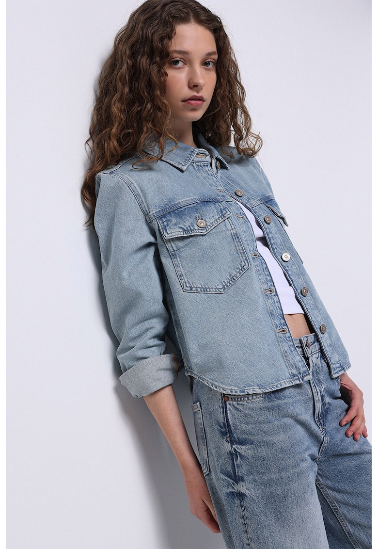 Colins Jacheta-camasa din denim cu nasturi - Albastru lavanda