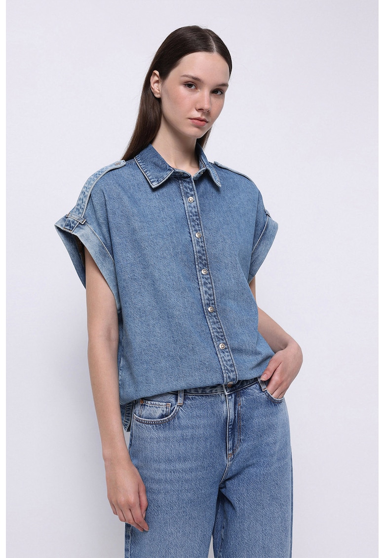 Camasa din denim cu maneci cazute