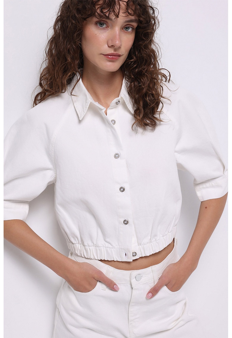 Camasa crop cu maneci medii Camasa crop cu maneci medii