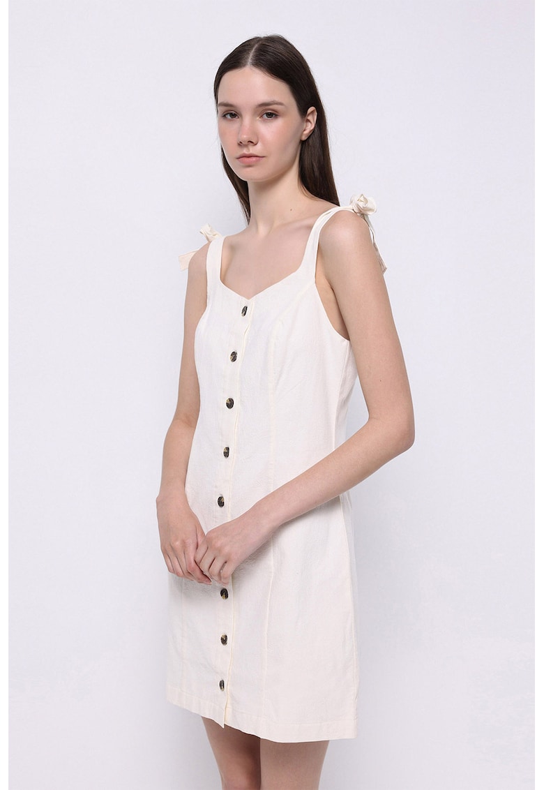 Rochie scurta din bumbac cu bretele ajustabile si nasturi