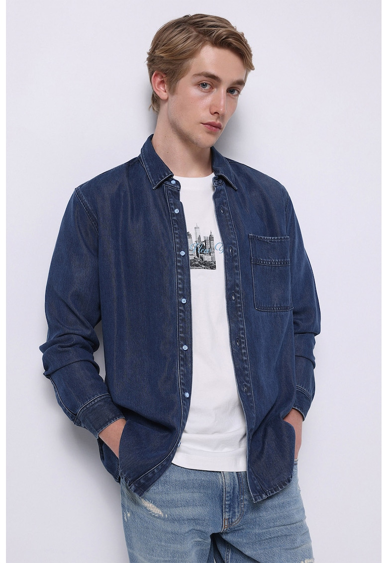 Camasa din material chambray cu guler clasic