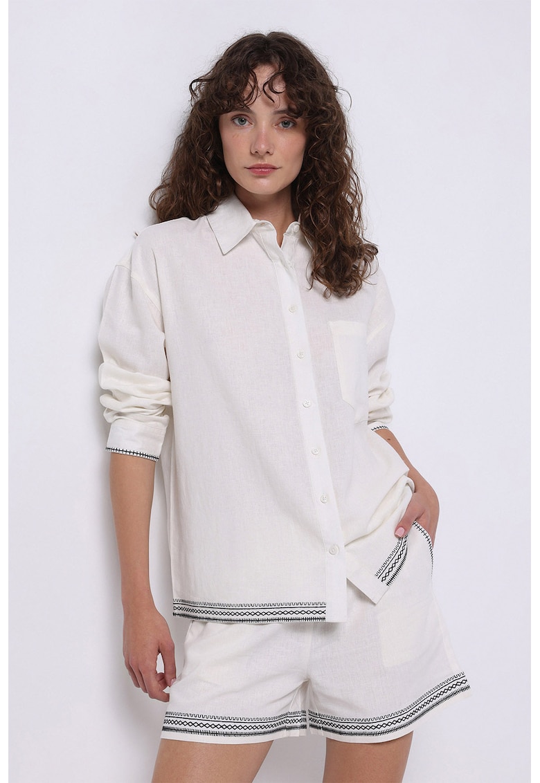 Pantaloni scurti din amestec de in cu snur