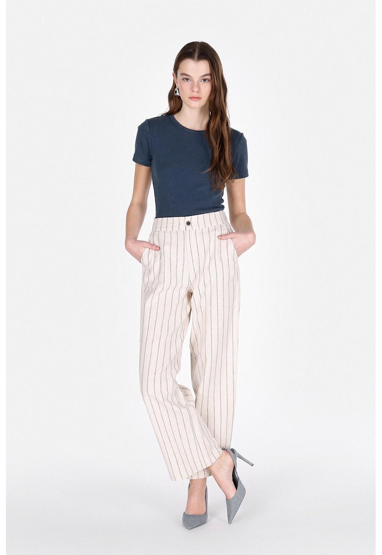 Pantaloni din amestec de in cu model in dungi