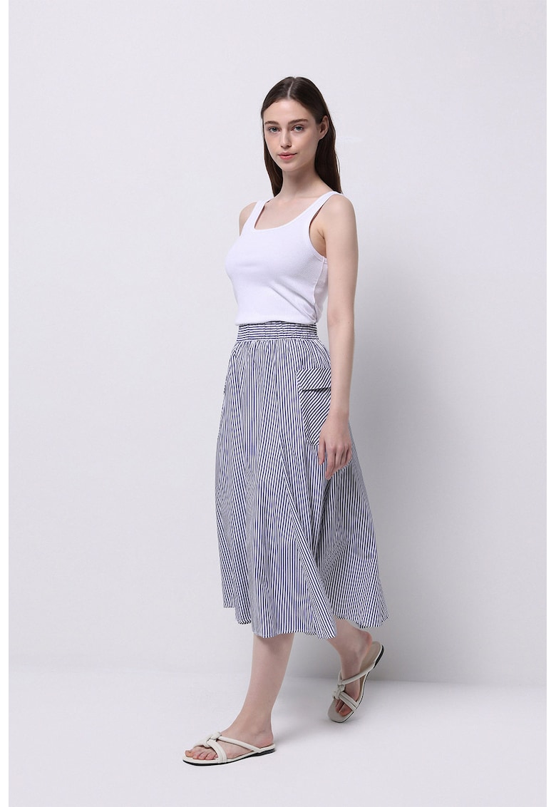 Fusta in amestec de lyocell cu buzunare si dungi