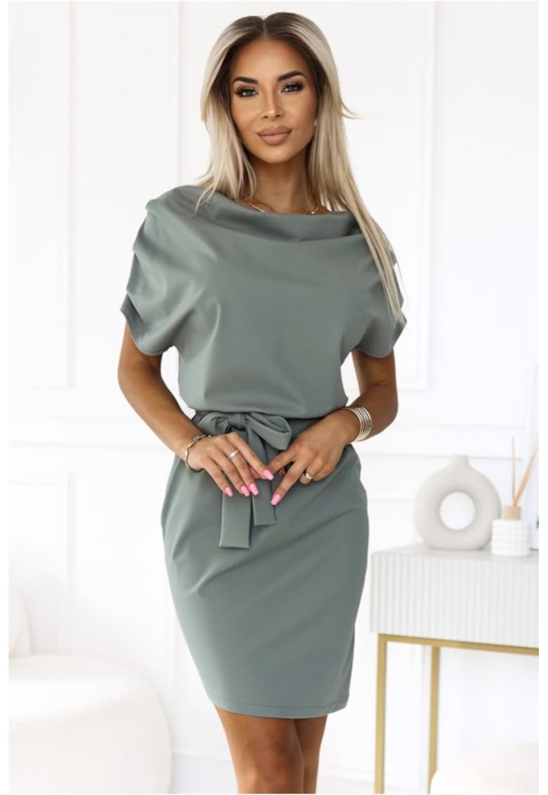 Rochie tricotata cu cordon in talie -
