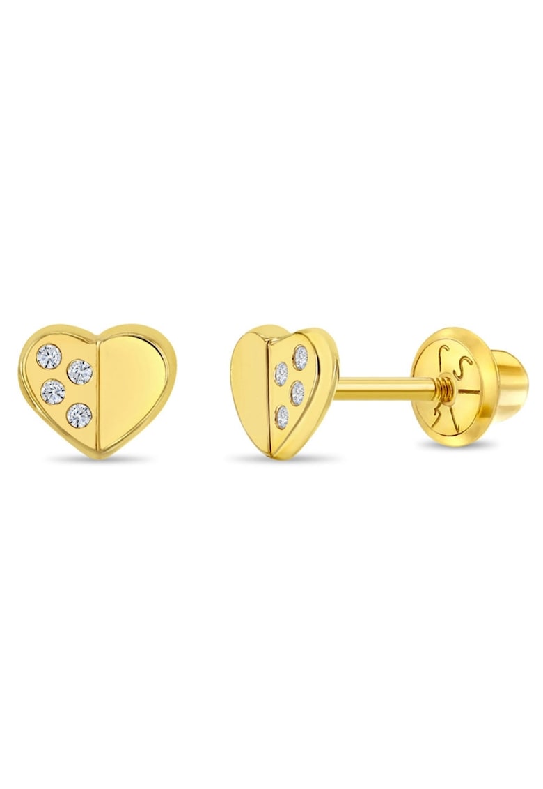 Cercei din Aur 14K pentru Bebelusi si Copii - model Inimioara cu Pietre CZ - inchidere cu Filet si Protectie
