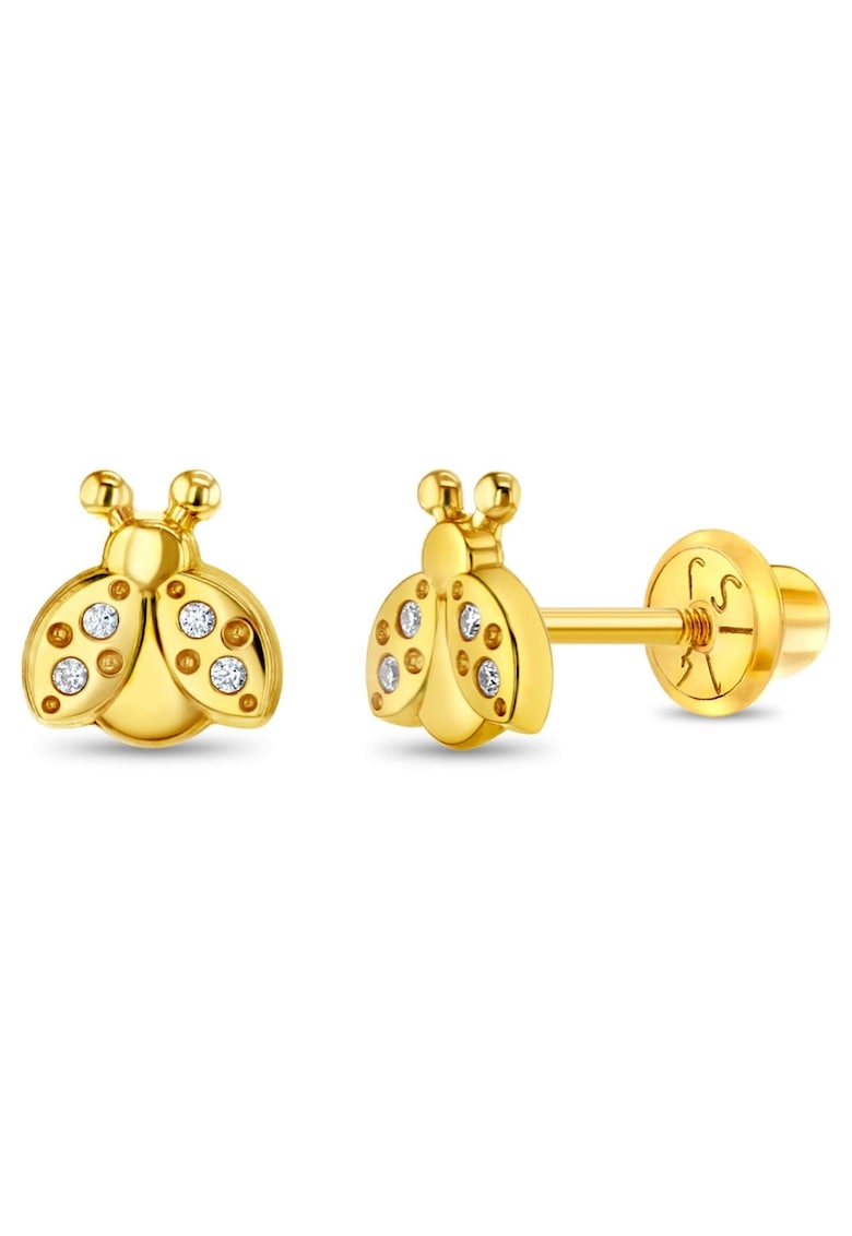 Bebe Gold Cercei din Aur 14K pentru Copii – Buburuza cu Pietre CZ - inchidere cu Filet si Protectie