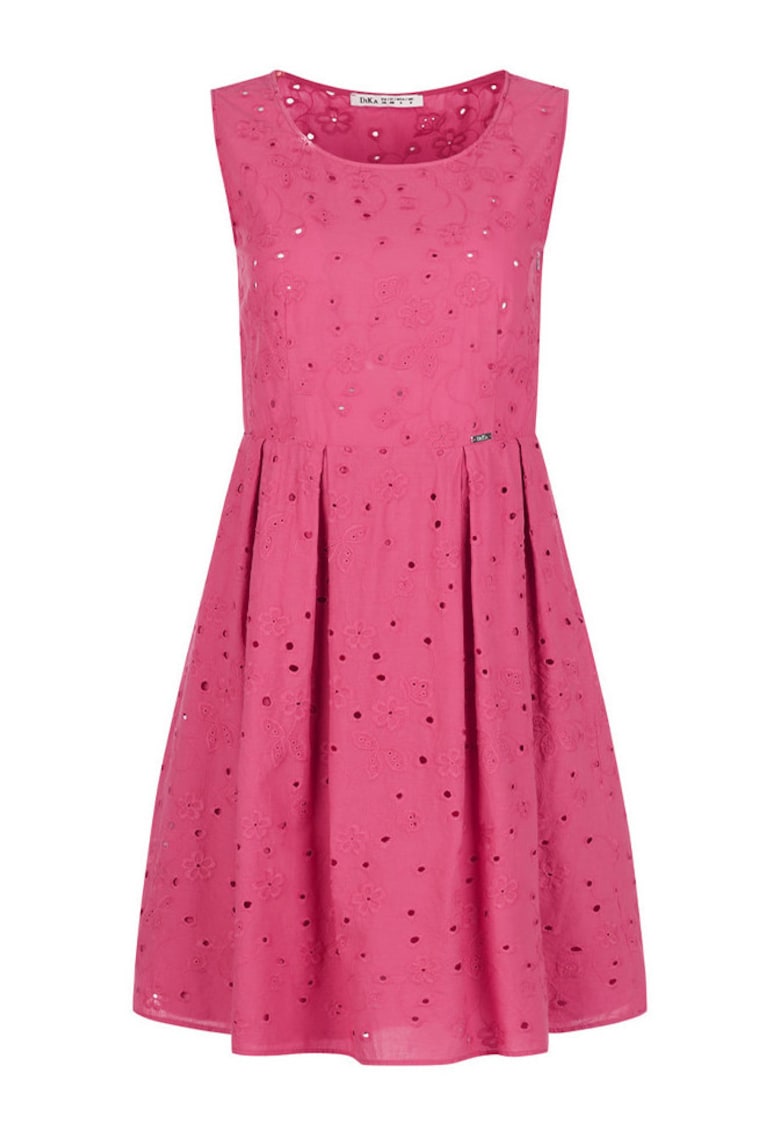 Rochie evazata cu pliuri inversate si broderie englezeasca