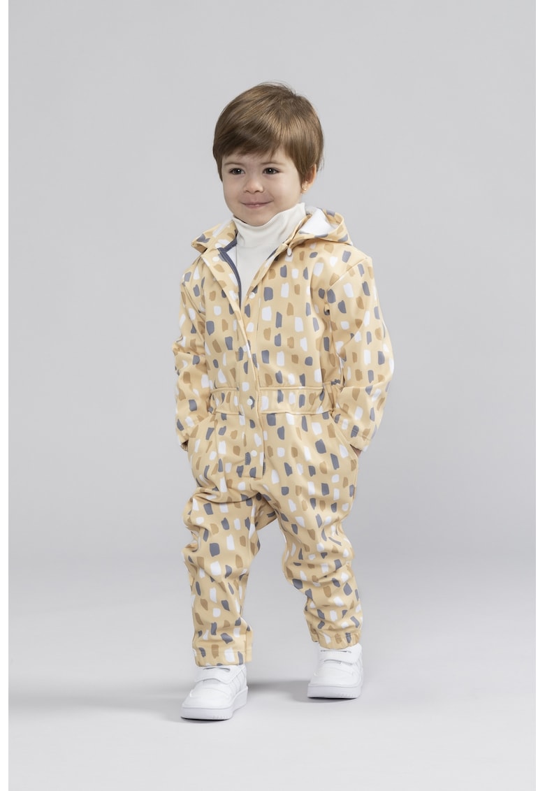 Salopeta cu model si gluga detasabila - Albastru prafuit/Maro nisip