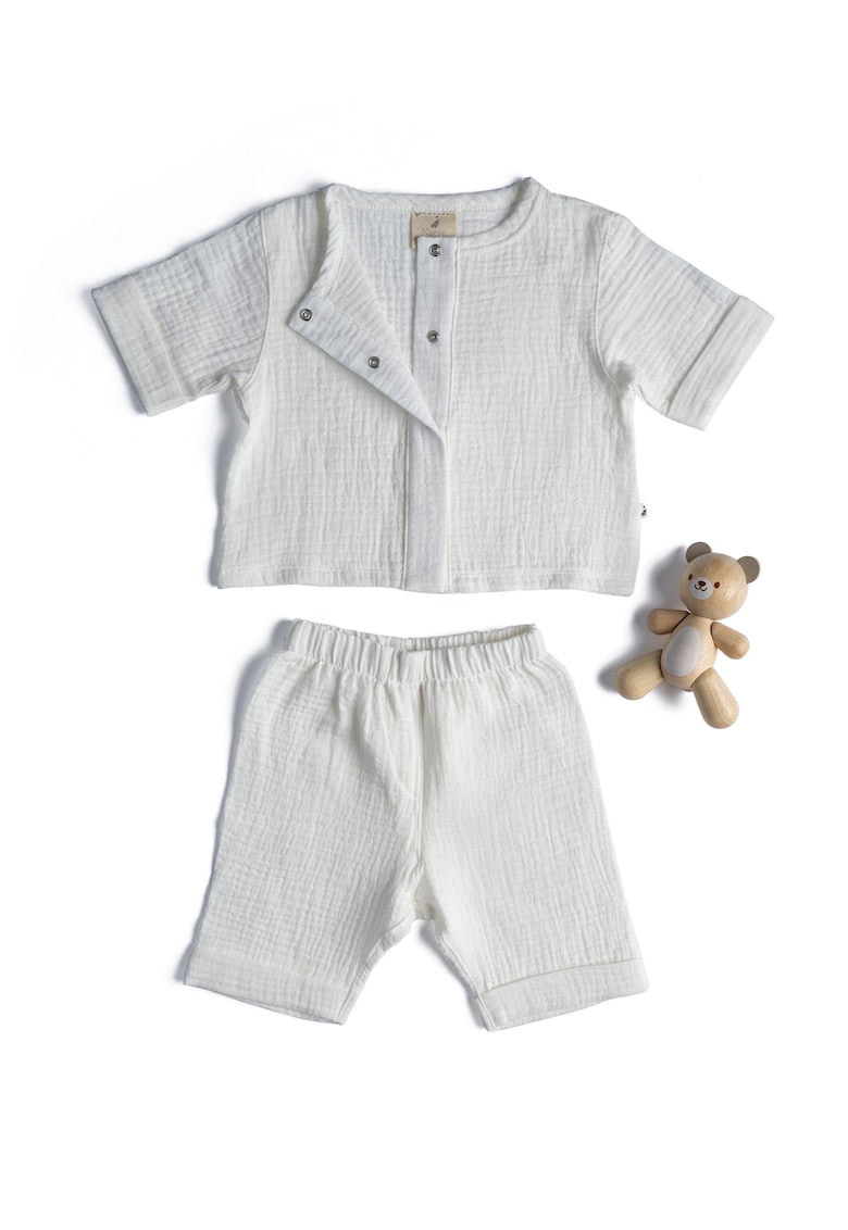 Set de tricou din bumbac organic cu capse si pantaloni uni