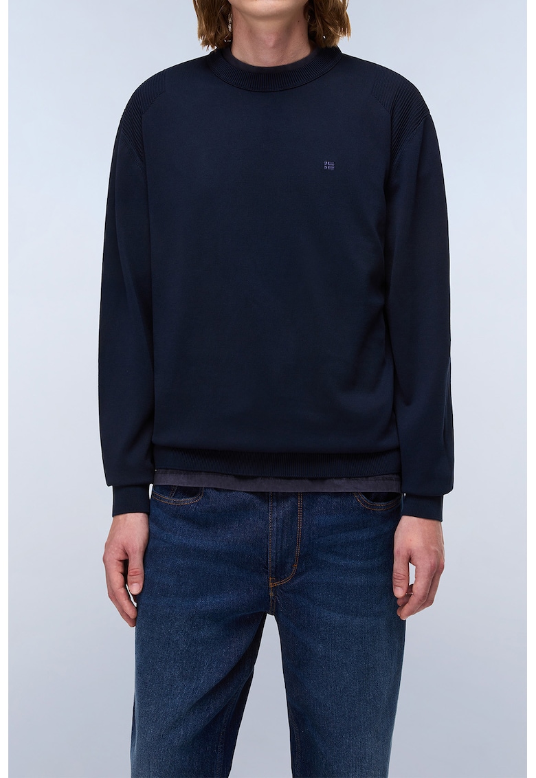 Pulover de bumbac cu decolteu la baza gatului