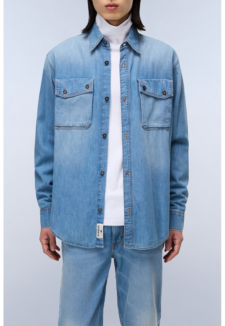 Jacheta-camasa din denim cu terminatie rotunjita