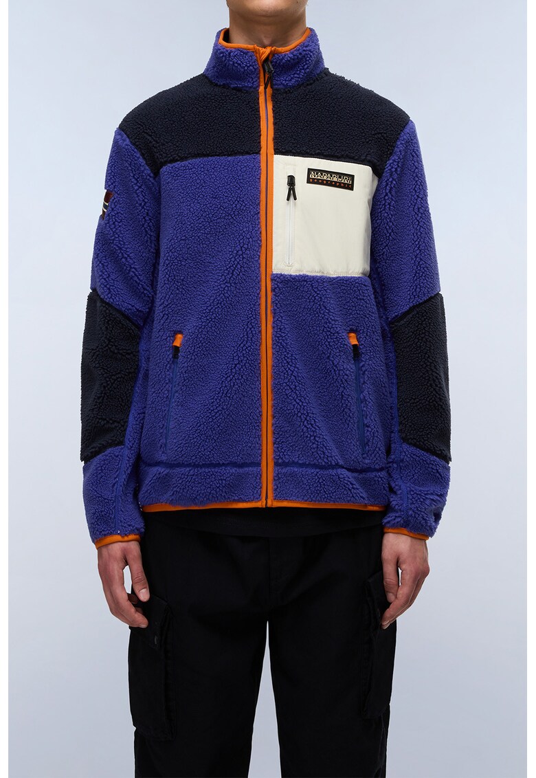 Jacheta din material teddy cu fermoar - Albastru ultramarin/Albastru royal