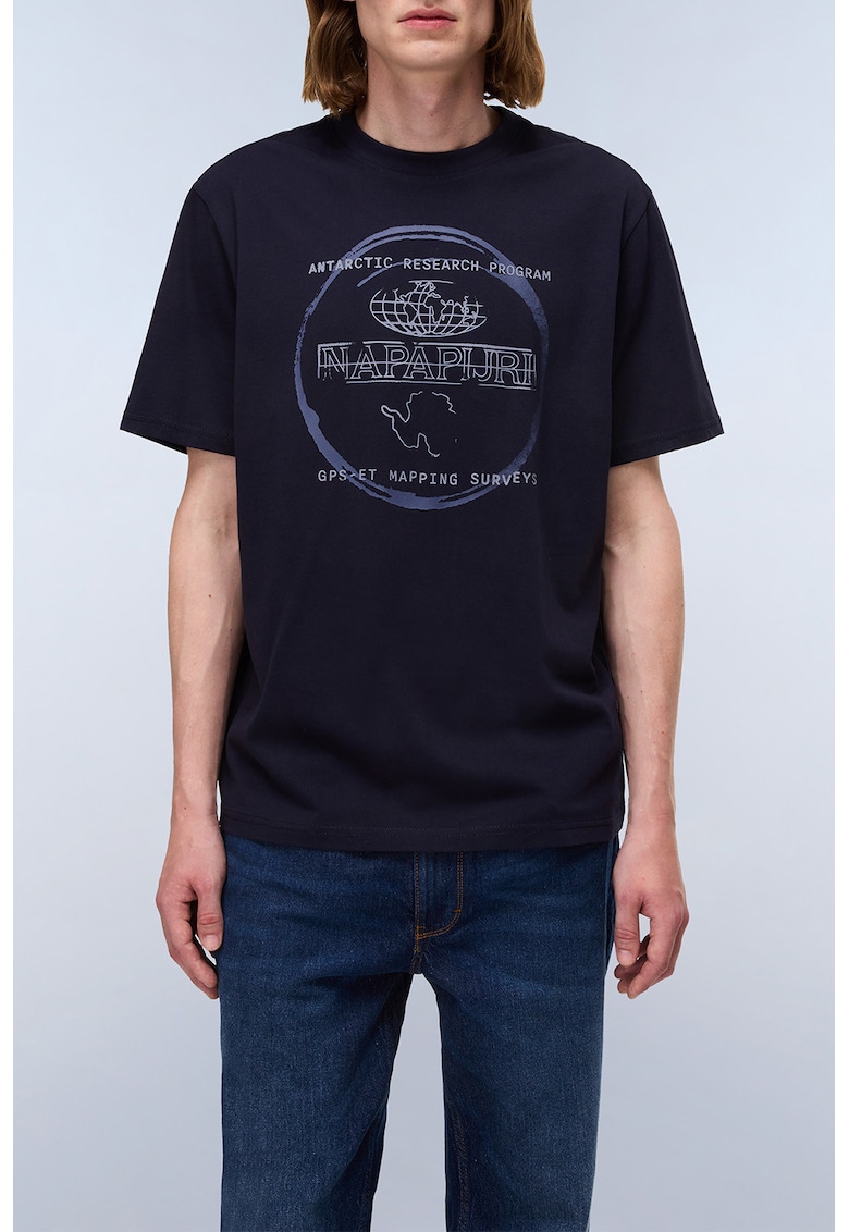 Tricou din bumbac cu imprimeu logo - Albastru ultramarin/Albastru pal