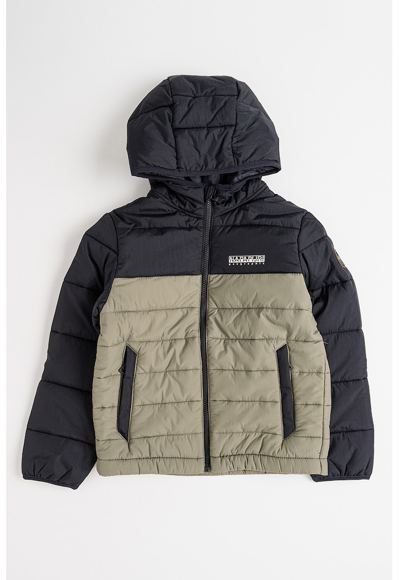 Geaca matlasata cu gluga - Negru/Verde sparanghel