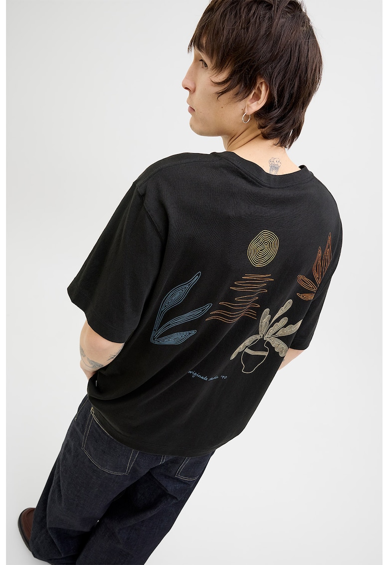 Tricou cu imprimeu grafic pe partea din spate - Negru/Albastru prafuit/Galben pal