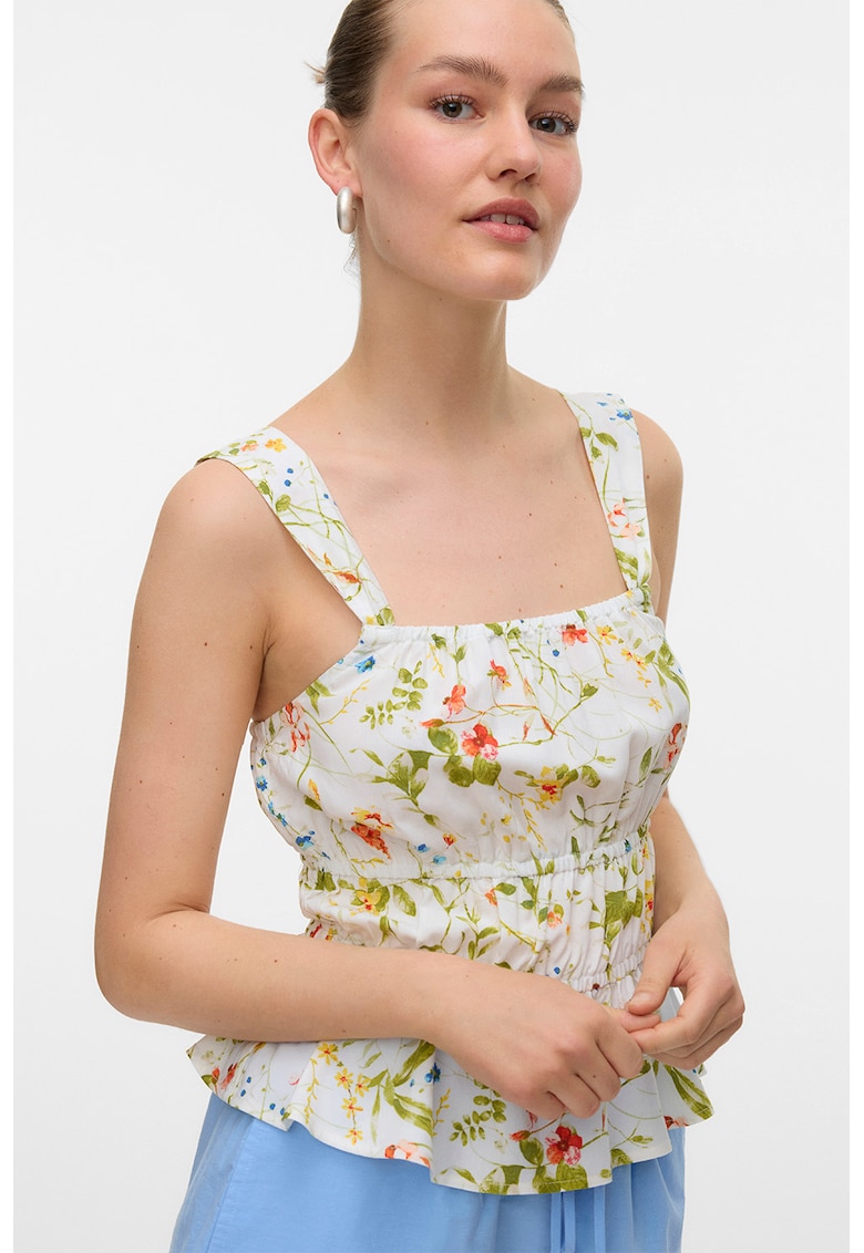 Top cu imprimeu floral - Rosu/Alb optic/Verde feriga