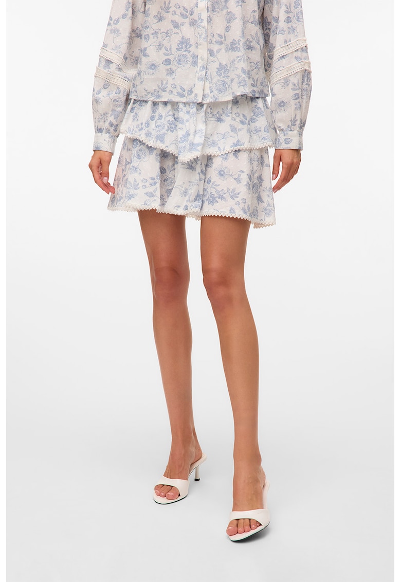 Fusta scurta stratificata cu model floral