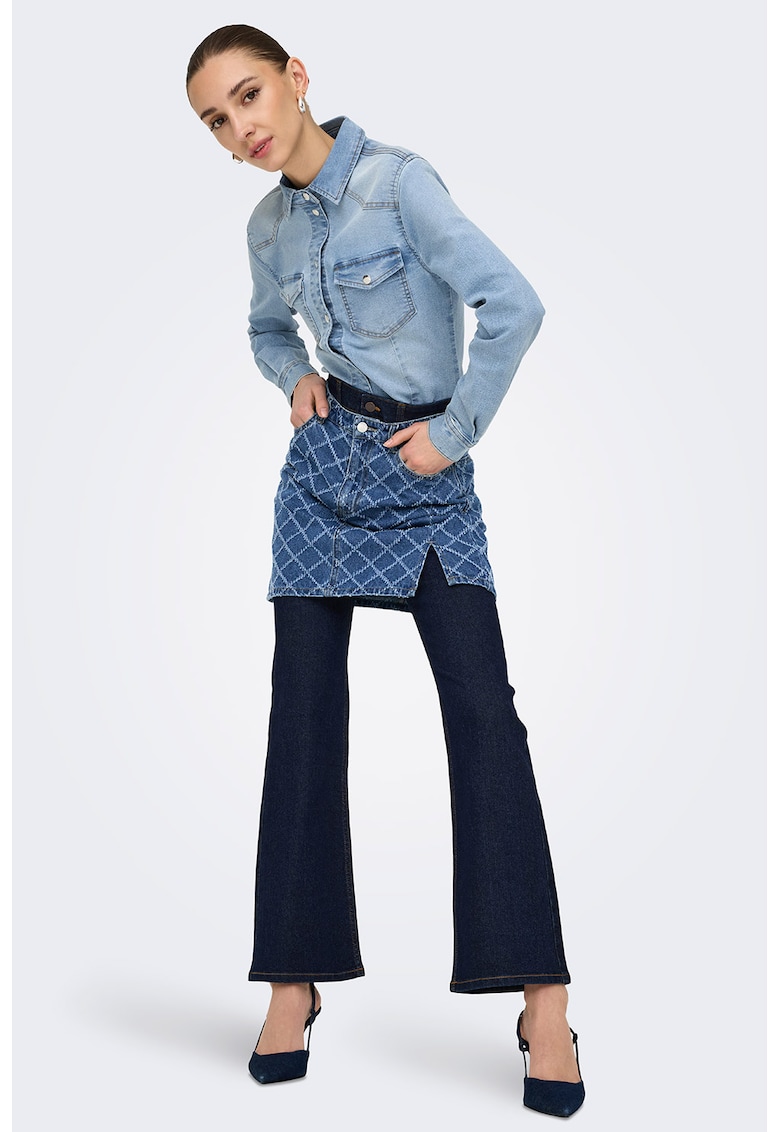 Fusta mini de denim cu margine cu slit - Albastru inchis