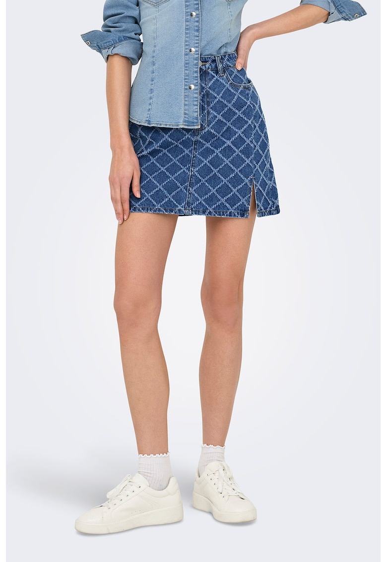 Fusta mini de denim cu margine cu slit