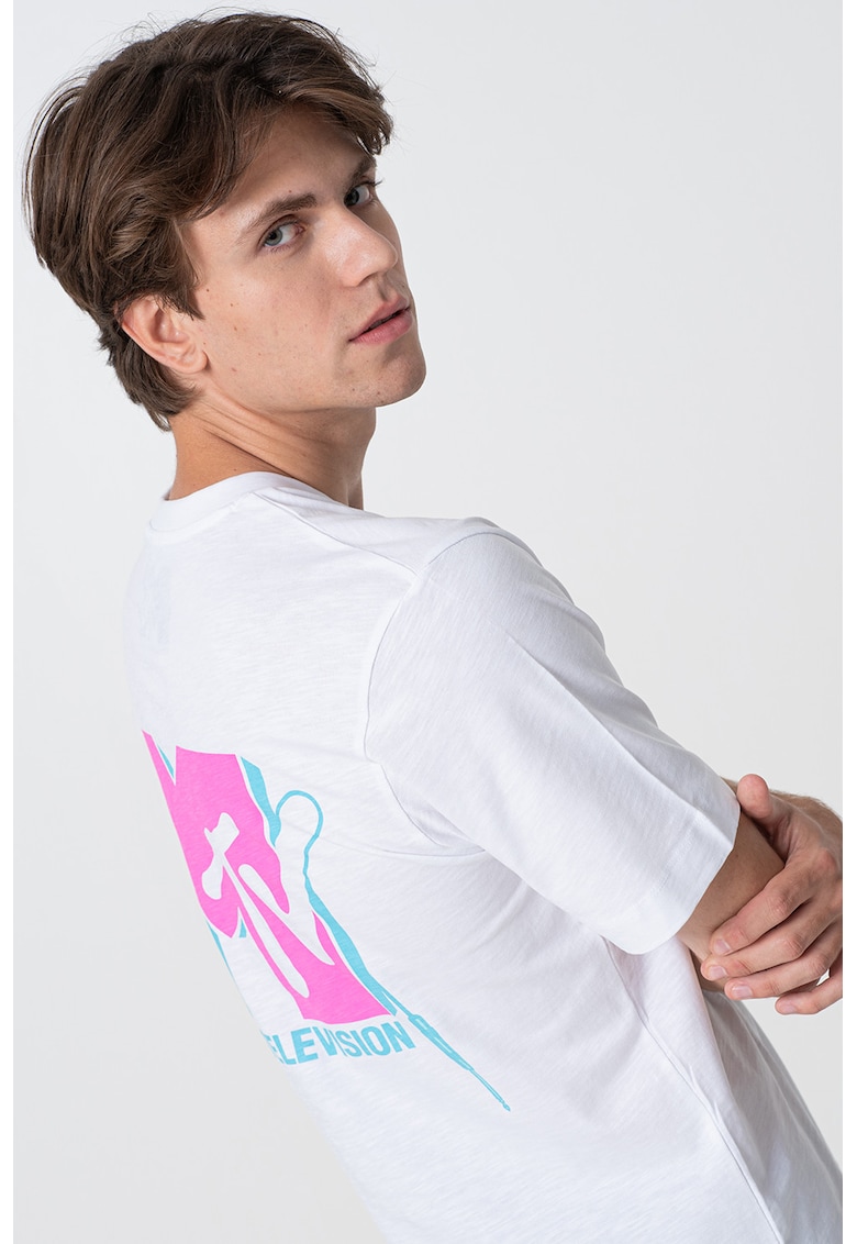 Tricou de bumbac cu imprimeu grafic pe partea din spate Tricou de bumbac cu imprimeu grafic pe partea din spate