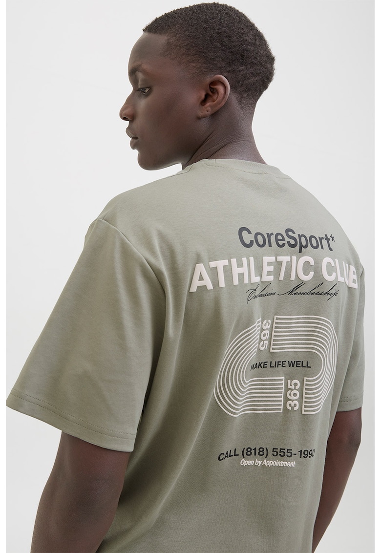 Tricou de bumbac cu text si imprimeu grafic pe partea din spate