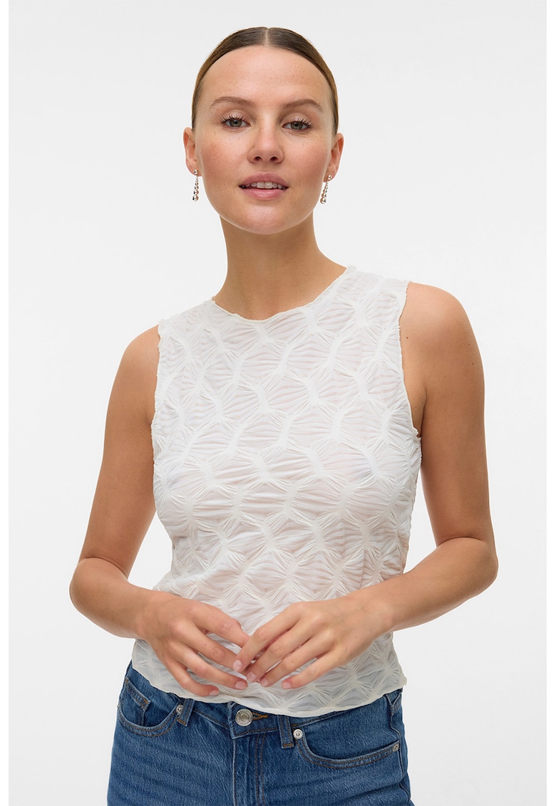 Top slim fit cu decolteu la baza gatului