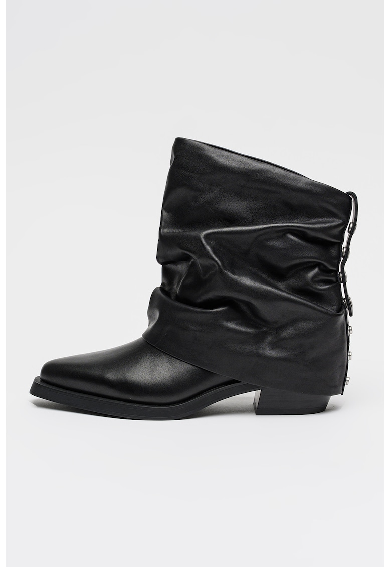 Cizme cowboy din piele cu detaliu cu inchidere dubla