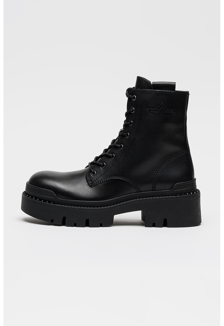 Ghete din piele cu toc masiv - Negru