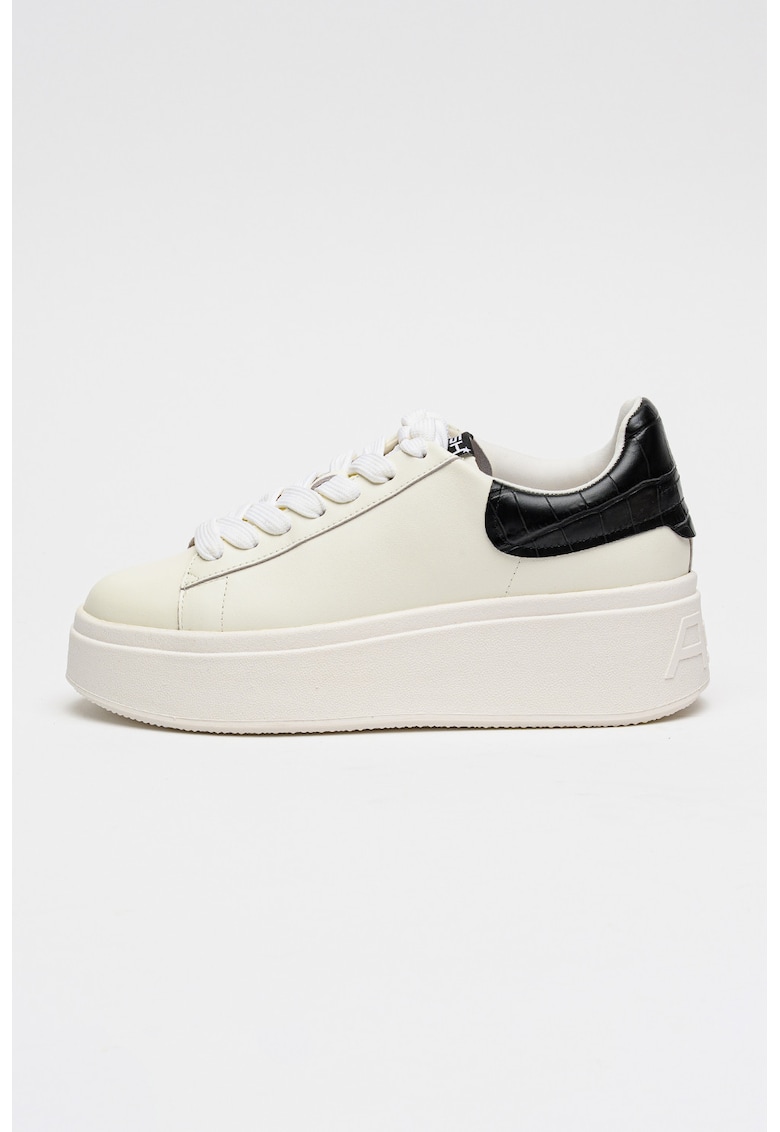 Pantofi sport low-cut din piele cu flatform - Alb/Negru
