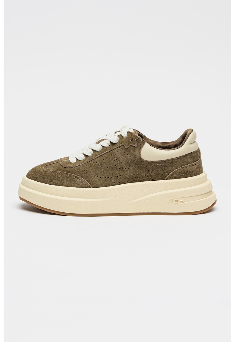 Pantofi sport flatform din piele cu sireturo - Gri inchis
