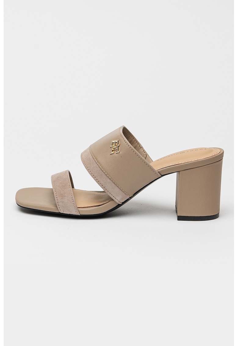 Papuci din piele si piele intoarsa cu toc