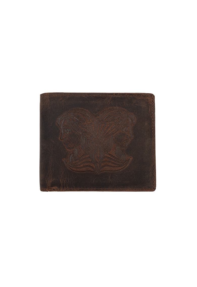 Portofel barbati din piele naturala maro zodiac Gemeni