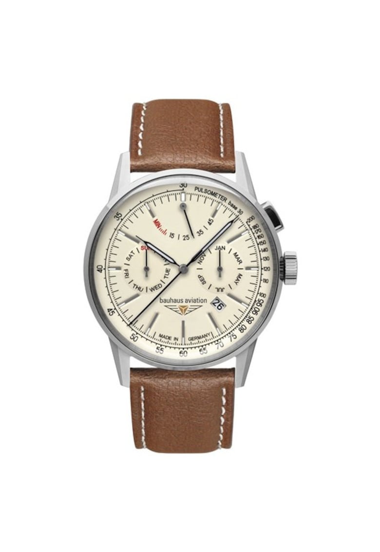Ceas barbatesc Bauhaus Aviation 23625 automat - 42mm - bej - curea din piele de cerb