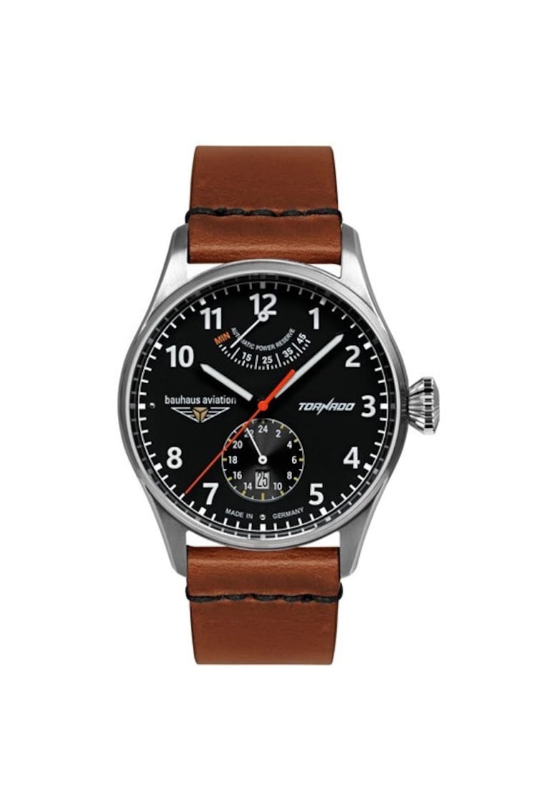 Ceas barbatesc Bauhaus Aviation Tornado - 42mm - negru - curea din piele - rezistenta la apa 5 ATM