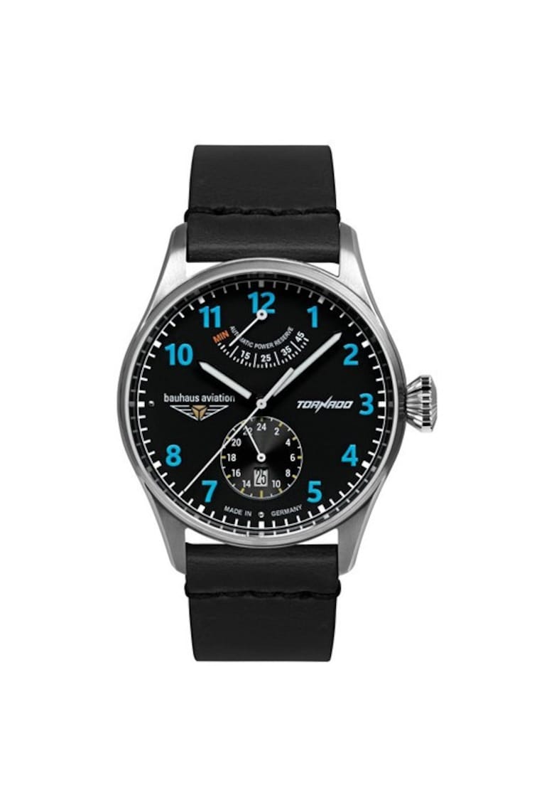 Ceas barbatesc Bauhaus Aviation Tornado - 42mm - negru - curea din piele